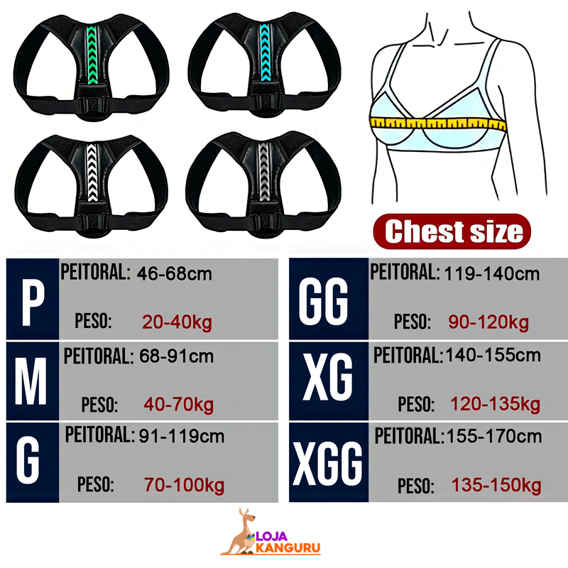 Corretor Postural Magnético Ajustável - Coluna, Ombro, Lombar e Cravícula - luxo br